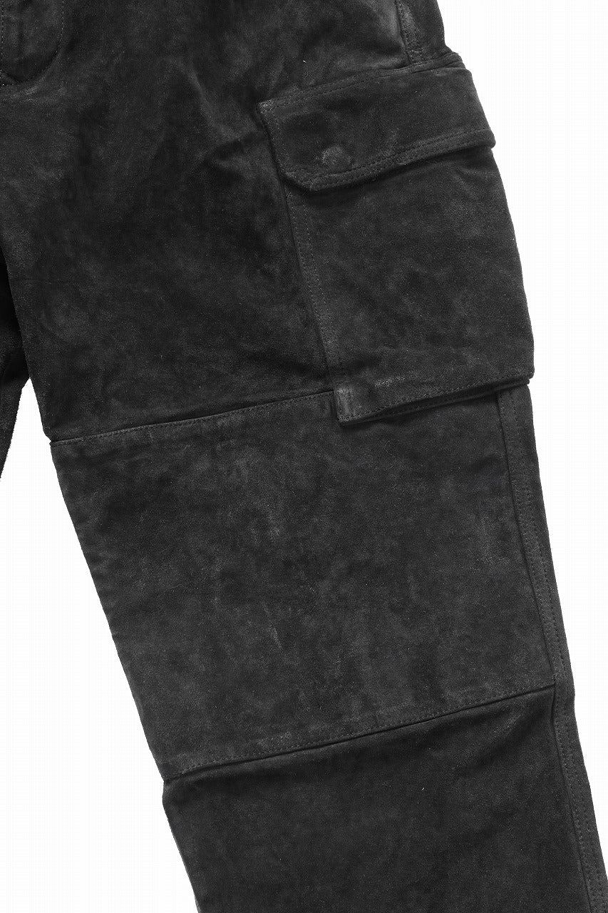 ISAMU KATAYAMA BACKLASH MILITARY TROUSERS M47 / GARMENT DYED JAPAN STEER VELOR SUEDE COMBINATION TANNED (BLACK)