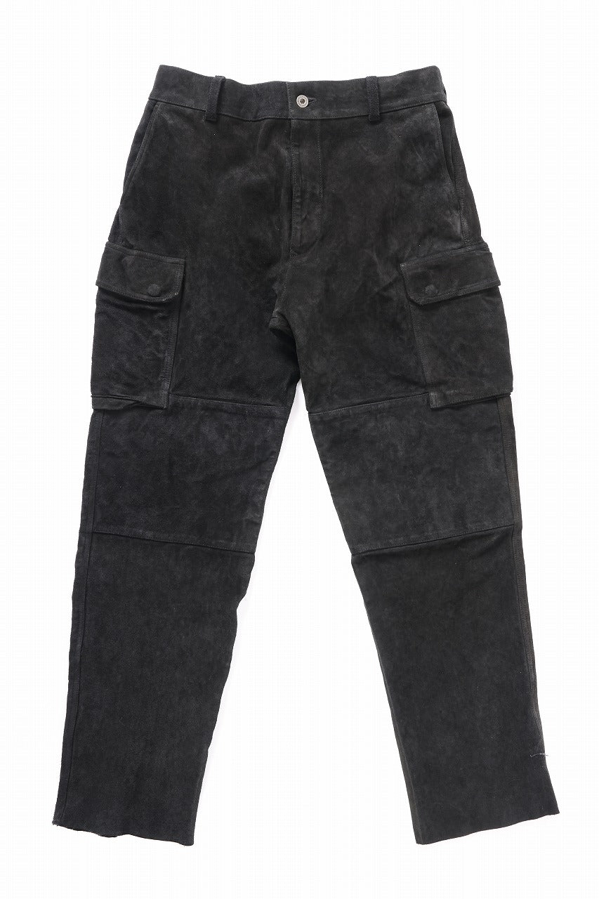 ISAMU KATAYAMA BACKLASH MILITARY TROUSERS M47 / GARMENT DYED JAPAN STEER VELOR SUEDE COMBINATION TANNED (BLACK)