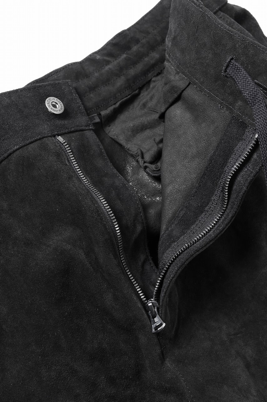 ISAMU KATAYAMA BACKLASH MILITARY TROUSERS M47 / GARMENT DYED JAPAN STEER VELOR SUEDE COMBINATION TANNED (BLACK)