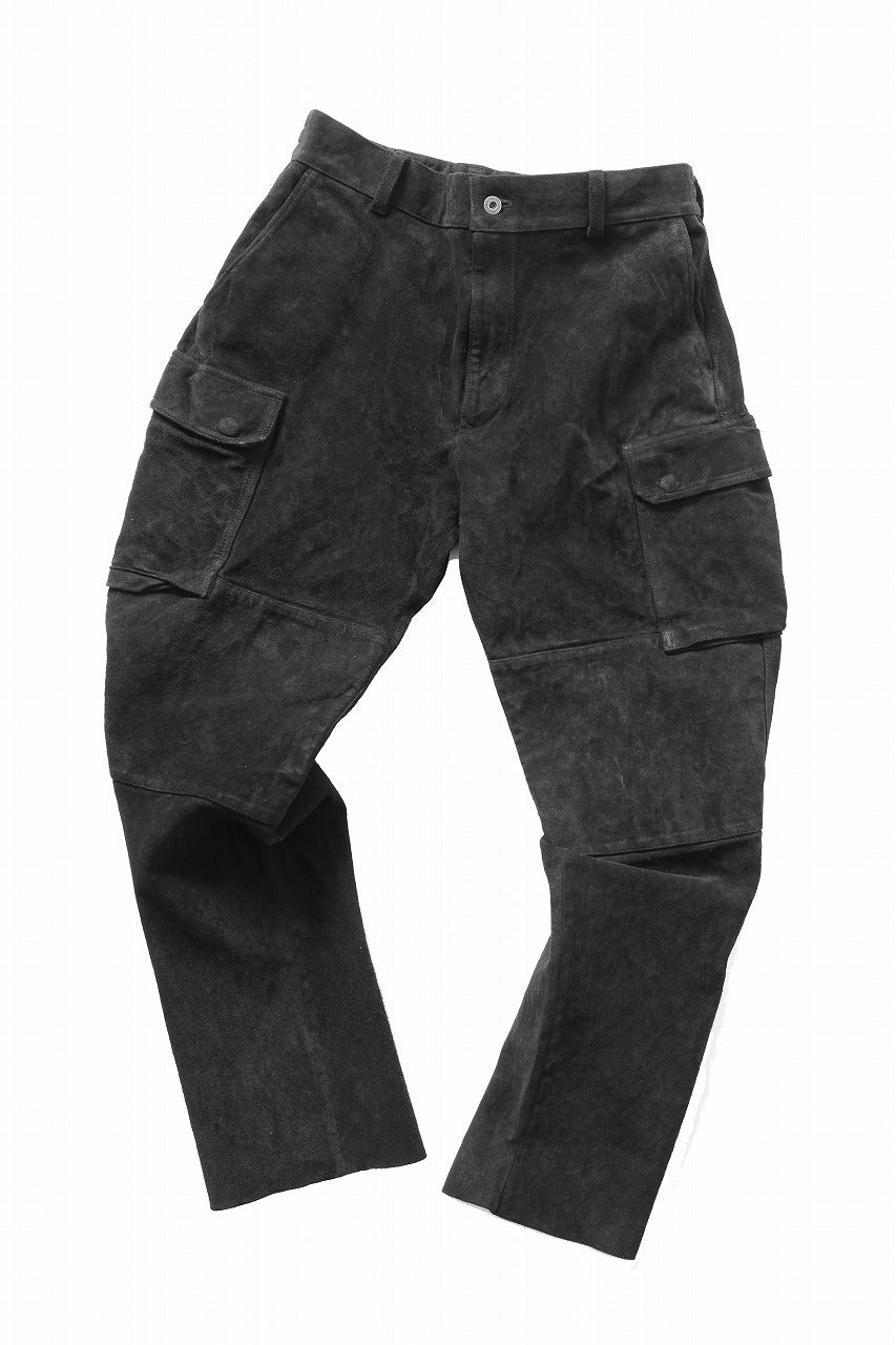 ISAMU KATAYAMA BACKLASH MILITARY TROUSERS M47 / GARMENT DYED JAPAN STEER VELOR SUEDE COMBINATION TANNED (BLACK)