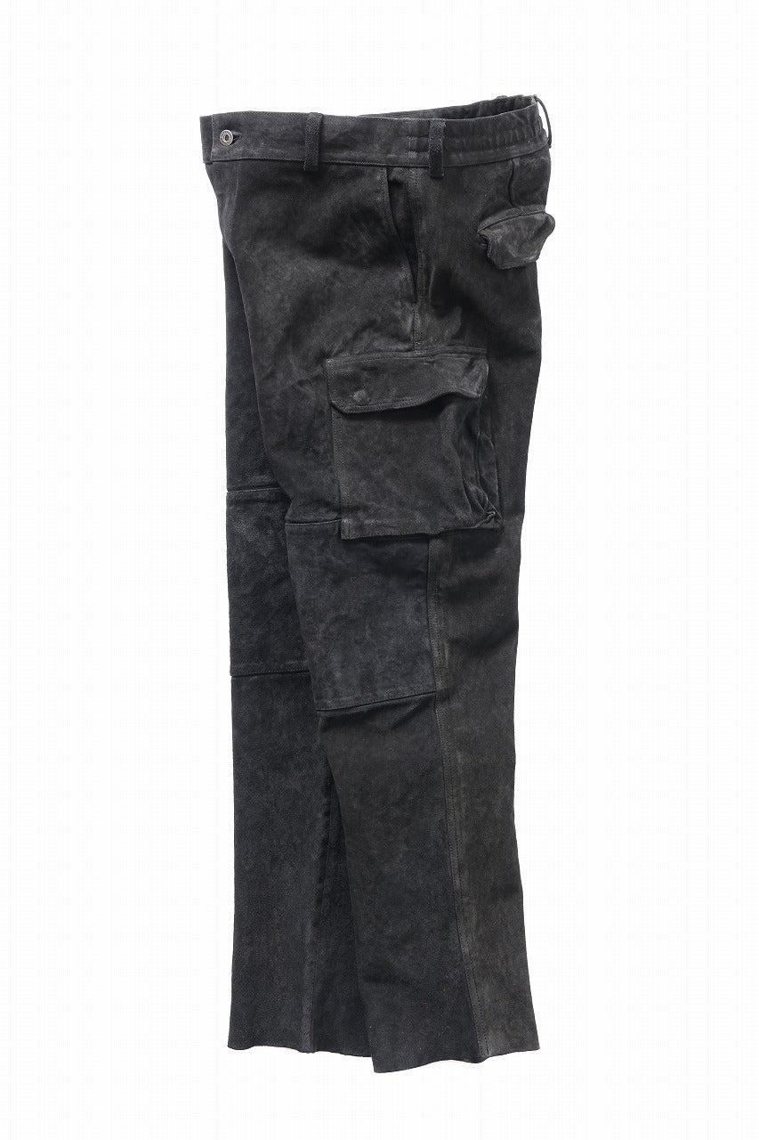 ISAMU KATAYAMA BACKLASH MILITARY TROUSERS M47 / GARMENT DYED JAPAN STEER VELOR SUEDE COMBINATION TANNED (BLACK)