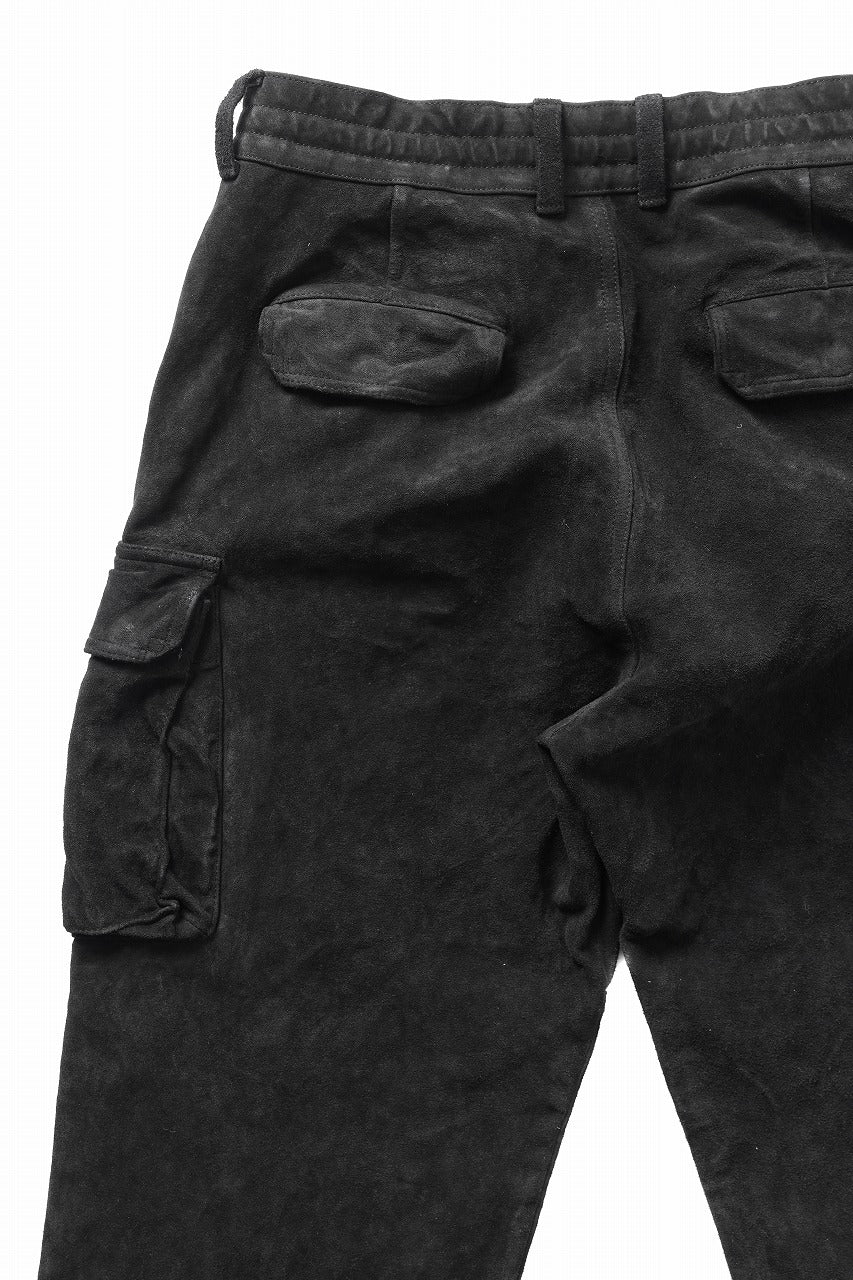 ISAMU KATAYAMA BACKLASH MILITARY TROUSERS M47 / GARMENT DYED JAPAN STEER VELOR SUEDE COMBINATION TANNED (BLACK)