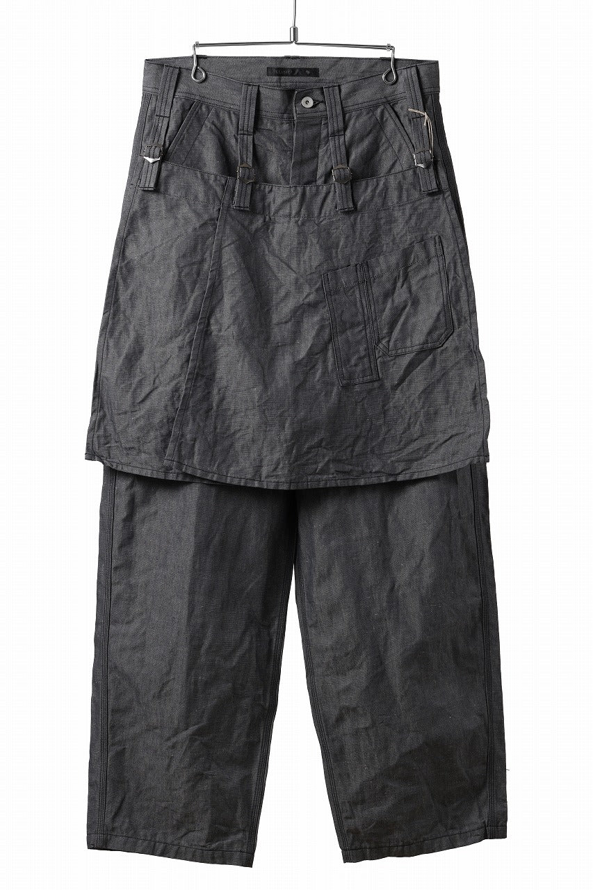 KLASICA "ROCKWELL" LOW CLOTCH APRON WORKER PANTS / 9.7oz COTTON x LINEN CHAMBRAY (GRAY DENIM)