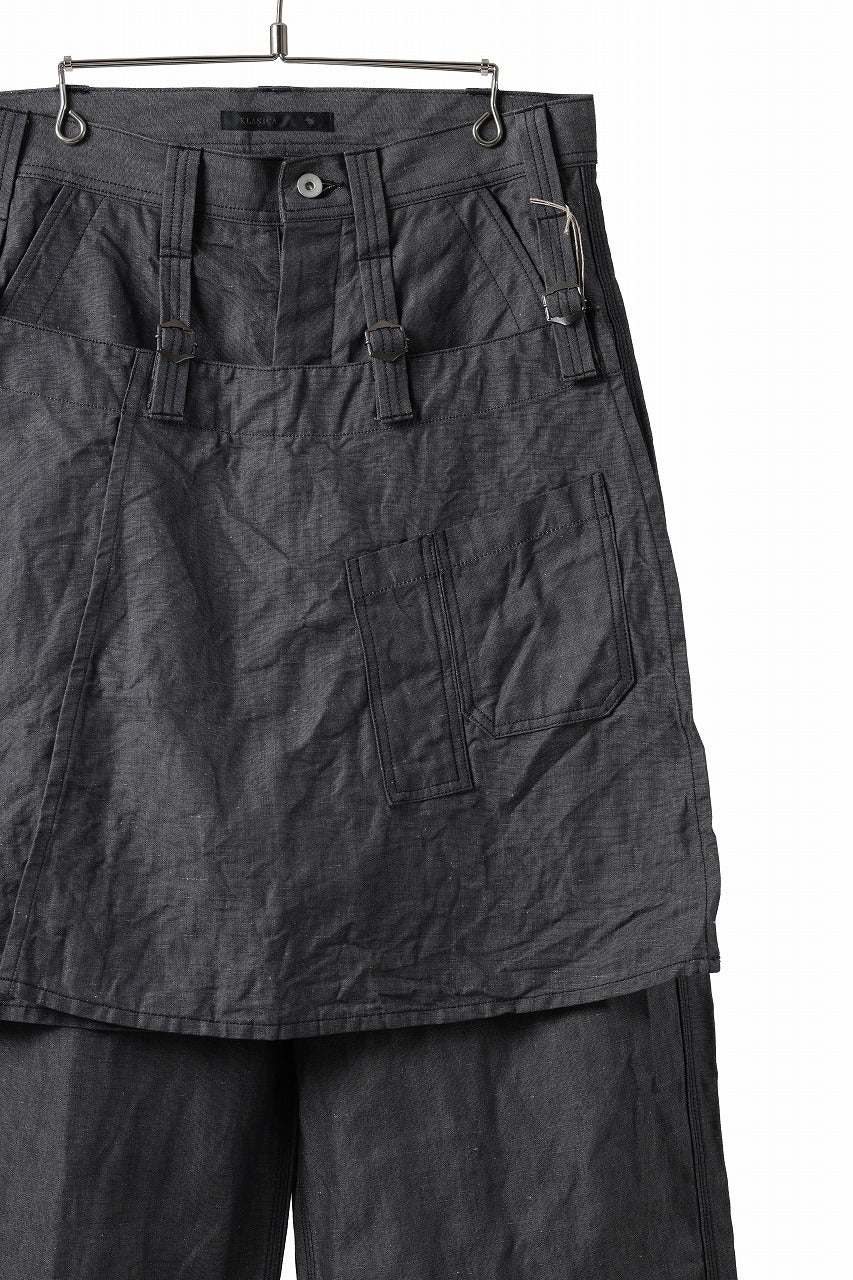 KLASICA "ROCKWELL" LOW CLOTCH APRON WORKER PANTS / 9.7oz COTTON x LINEN CHAMBRAY (GRAY DENIM)