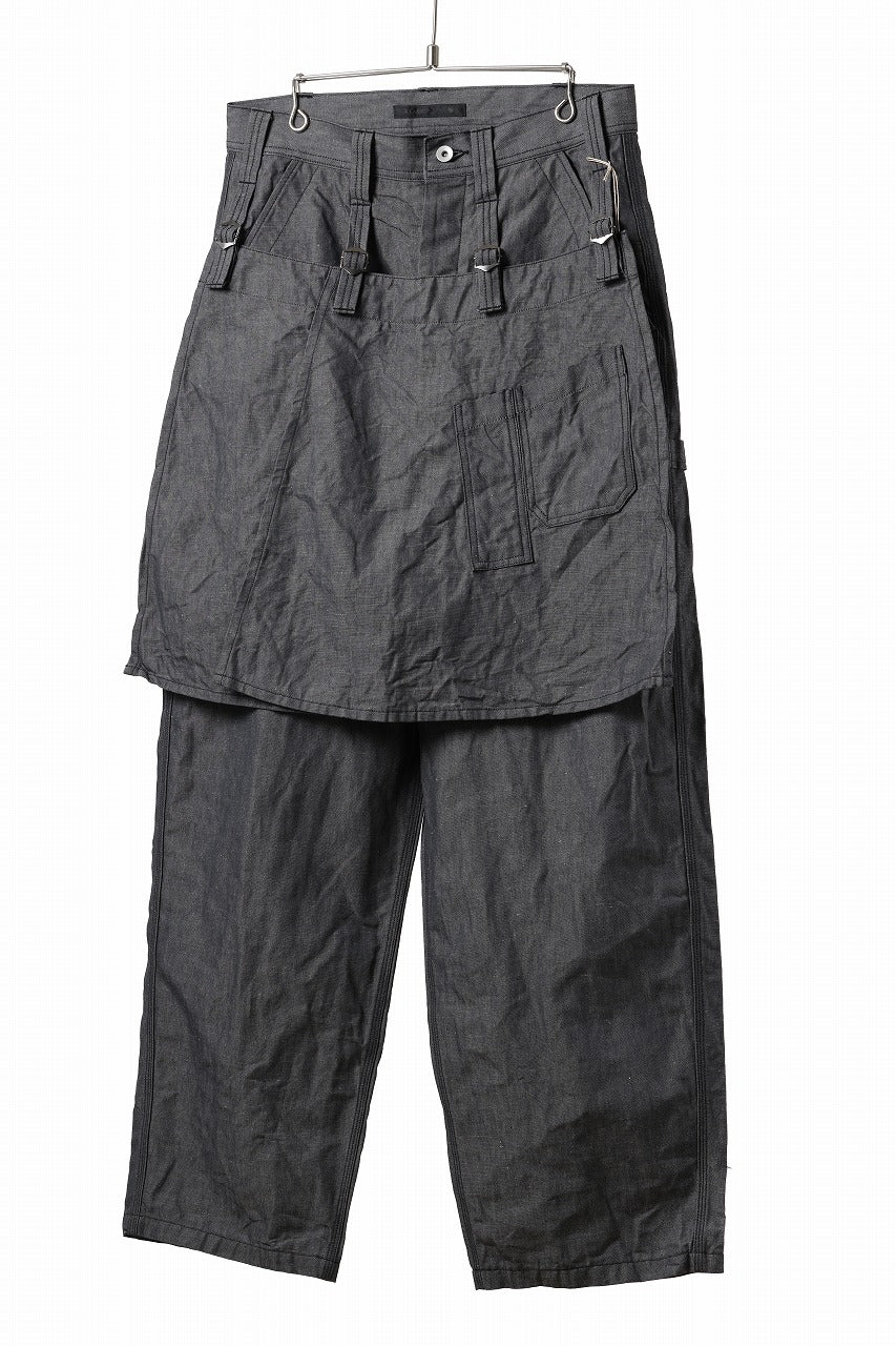 KLASICA "ROCKWELL" LOW CLOTCH APRON WORKER PANTS / 9.7oz COTTON x LINEN CHAMBRAY (GRAY DENIM)