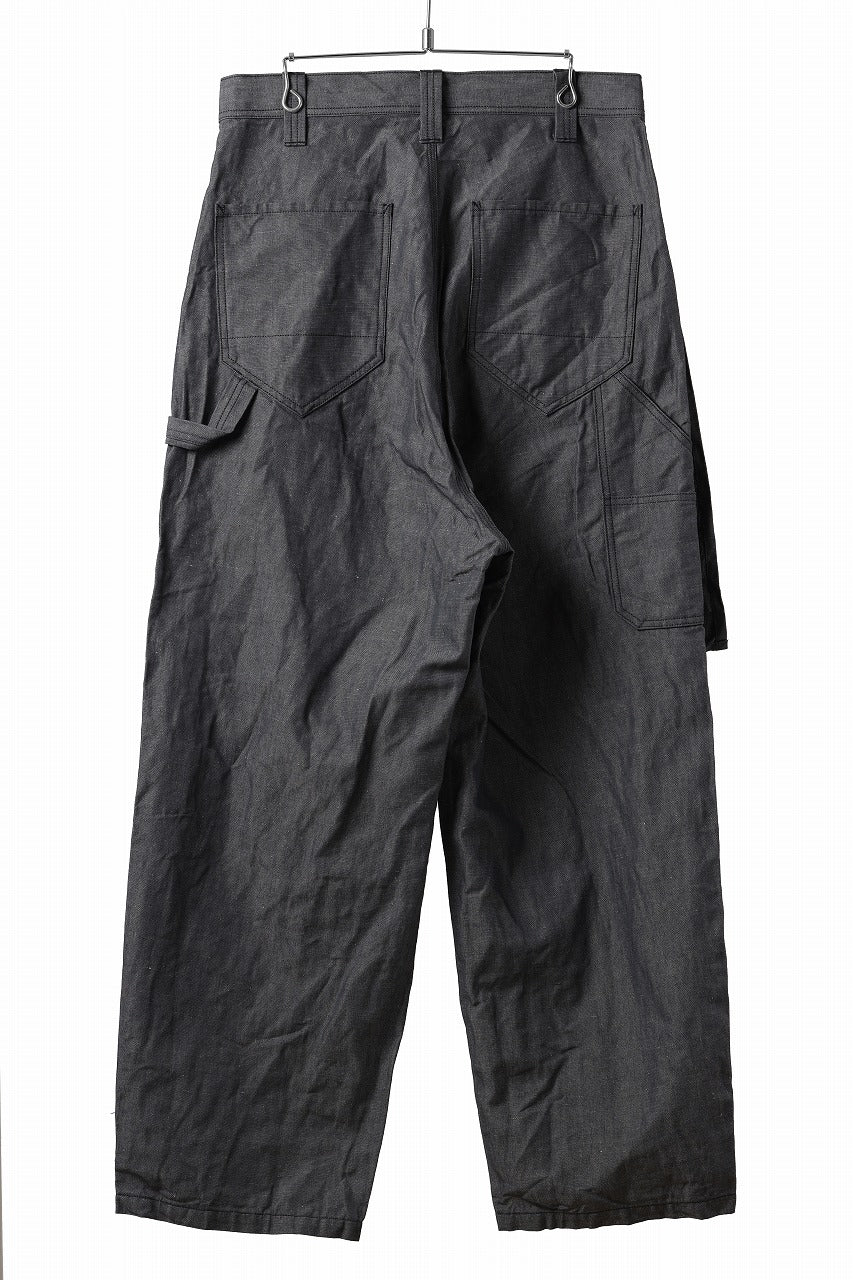 KLASICA "ROCKWELL" LOW CLOTCH APRON WORKER PANTS / 9.7oz COTTON x LINEN CHAMBRAY (GRAY DENIM)