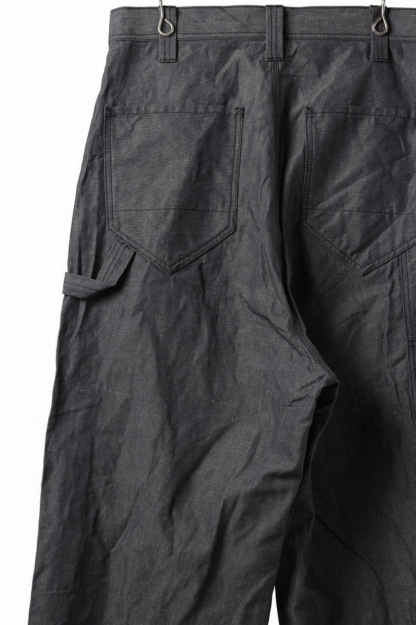 KLASICA "ROCKWELL" LOW CLOTCH APRON WORKER PANTS / 9.7oz COTTON x LINEN CHAMBRAY (GRAY DENIM)