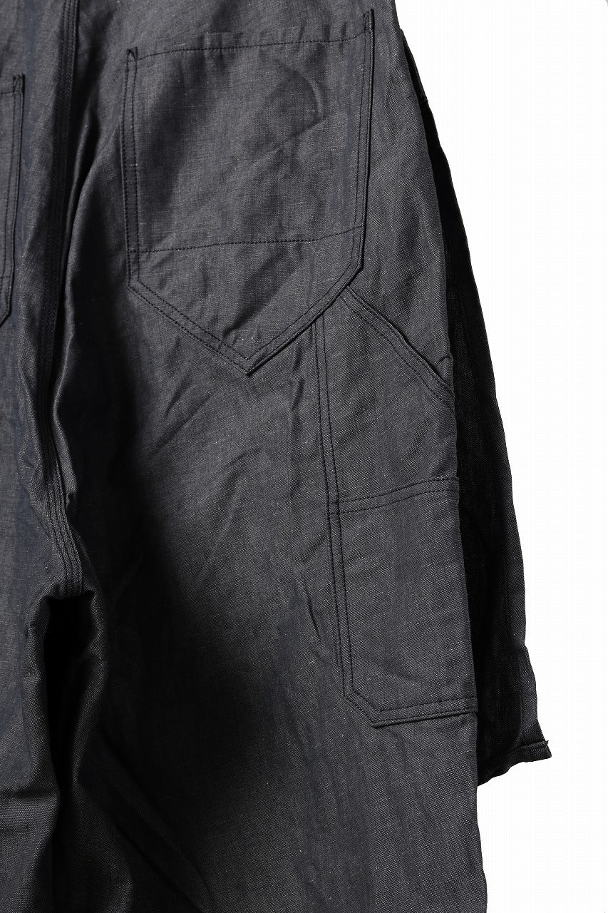 KLASICA "ROCKWELL" LOW CLOTCH APRON WORKER PANTS / 9.7oz COTTON x LINEN CHAMBRAY (GRAY DENIM)