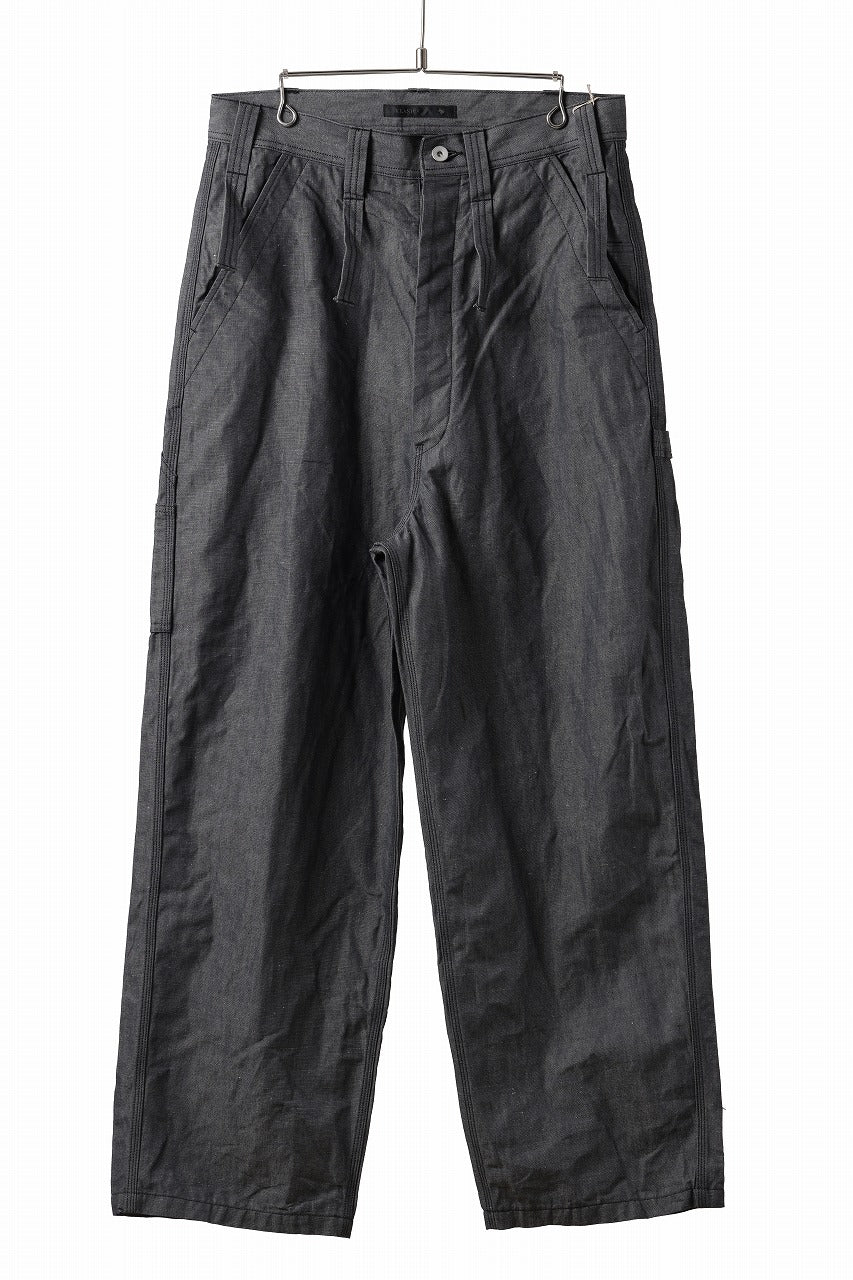 KLASICA "ROCKWELL" LOW CLOTCH APRON WORKER PANTS / 9.7oz COTTON x LINEN CHAMBRAY (GRAY DENIM)