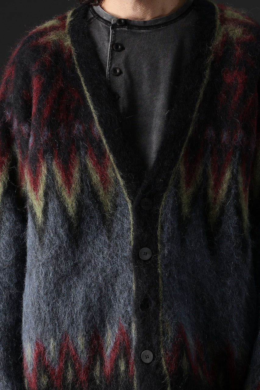 ISABEL BENENATO Geometric Gauzed Mohair Cardigan (PETROLEUM)