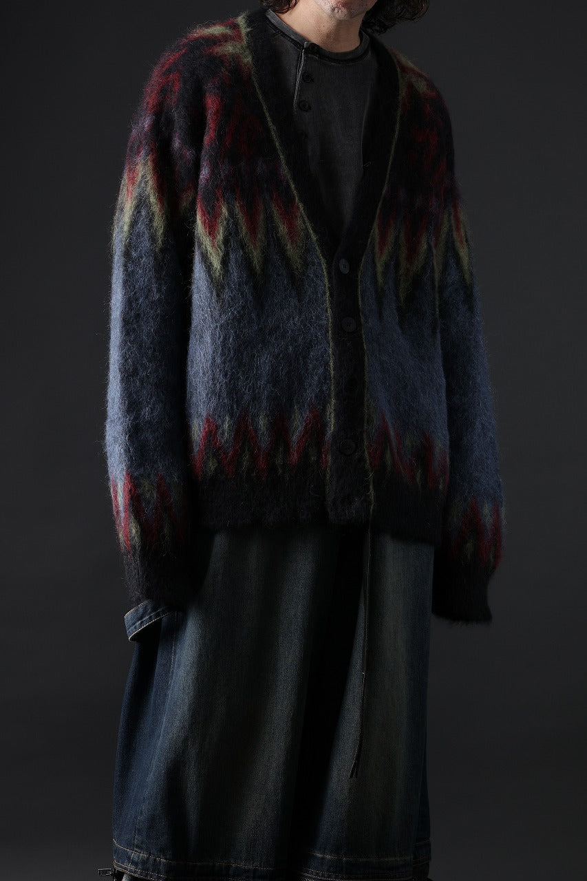 ISABEL BENENATO Geometric Gauzed Mohair Cardigan (PETROLEUM)
