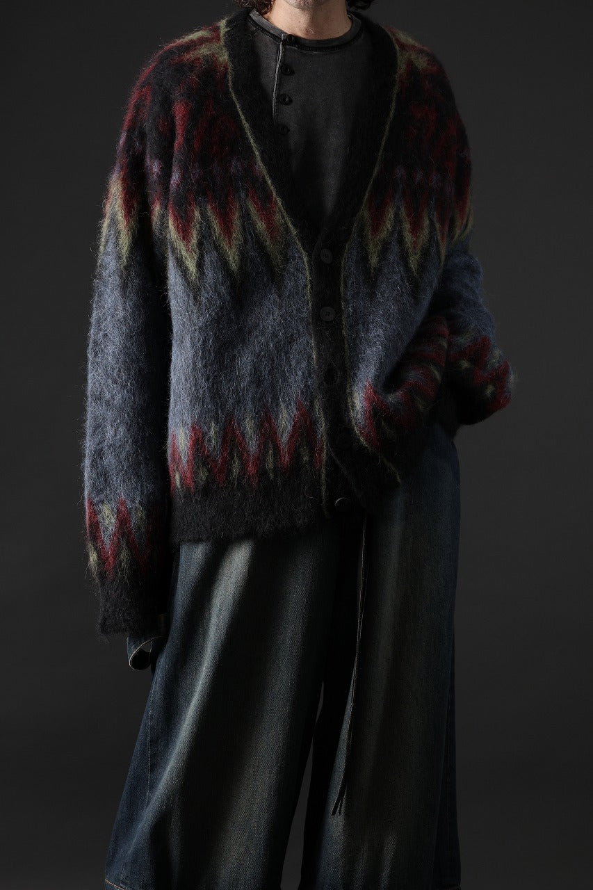 ISABEL BENENATO Geometric Gauzed Mohair Cardigan (PETROLEUM)