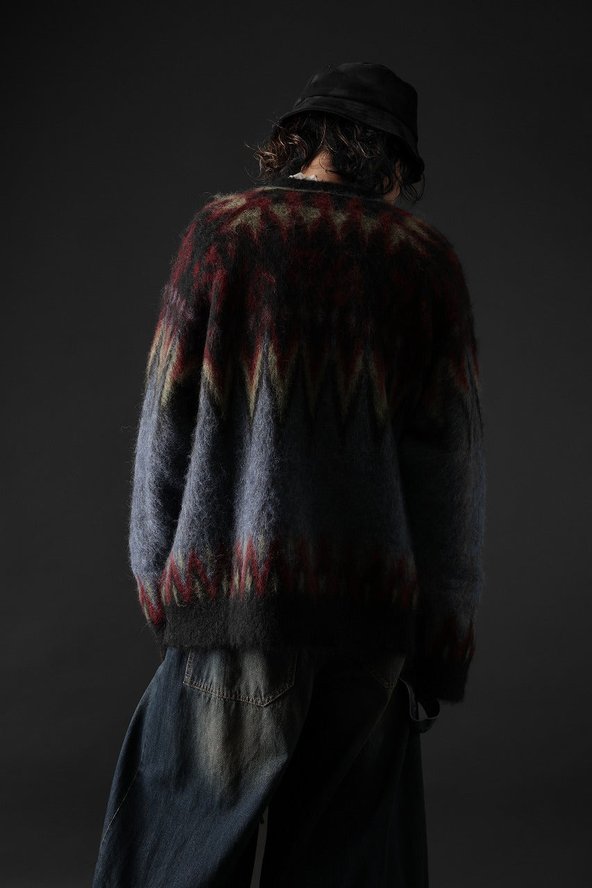 ISABEL BENENATO Geometric Gauzed Mohair Cardigan (PETROLEUM)