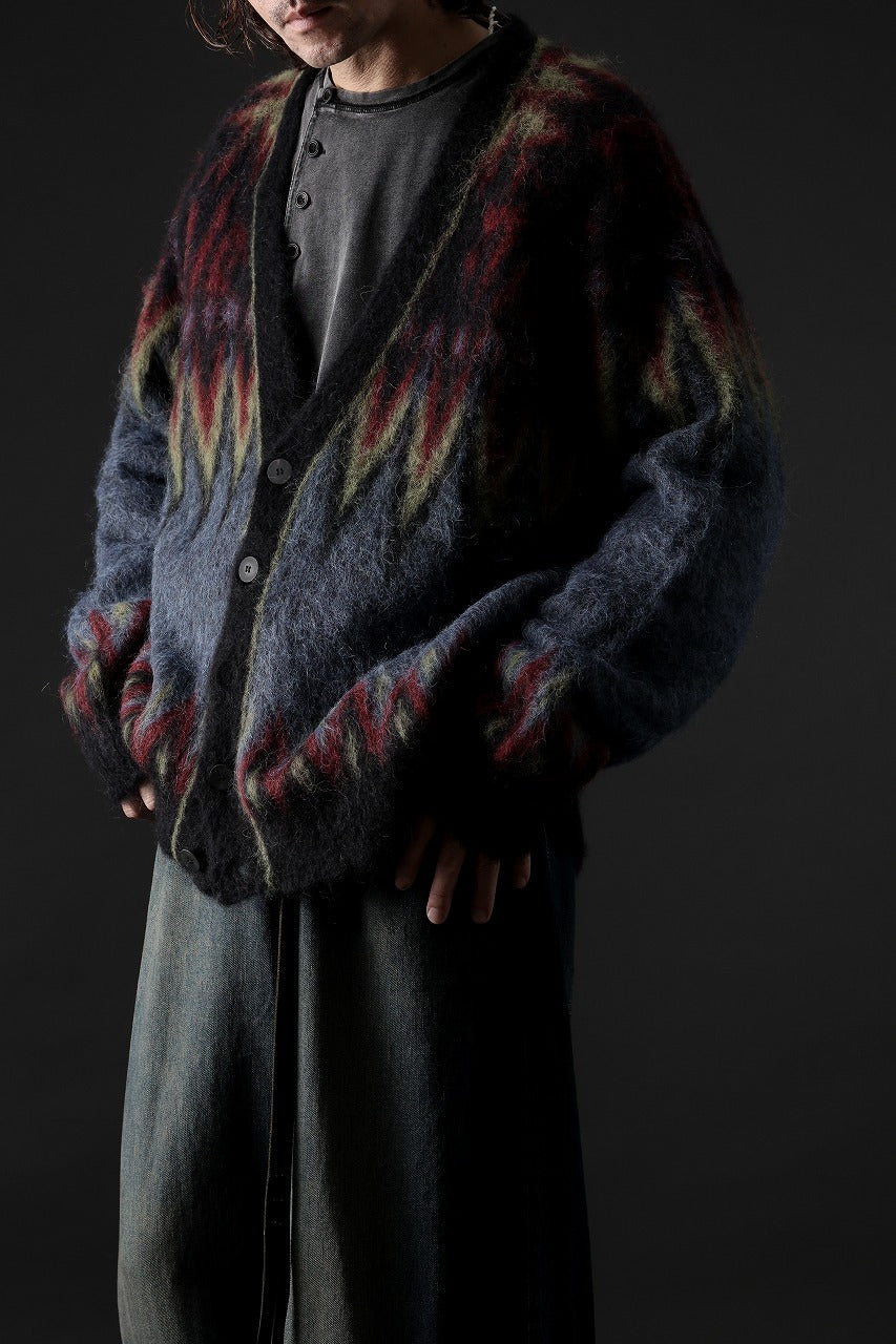 ISABEL BENENATO Geometric Gauzed Mohair Cardigan (PETROLEUM)