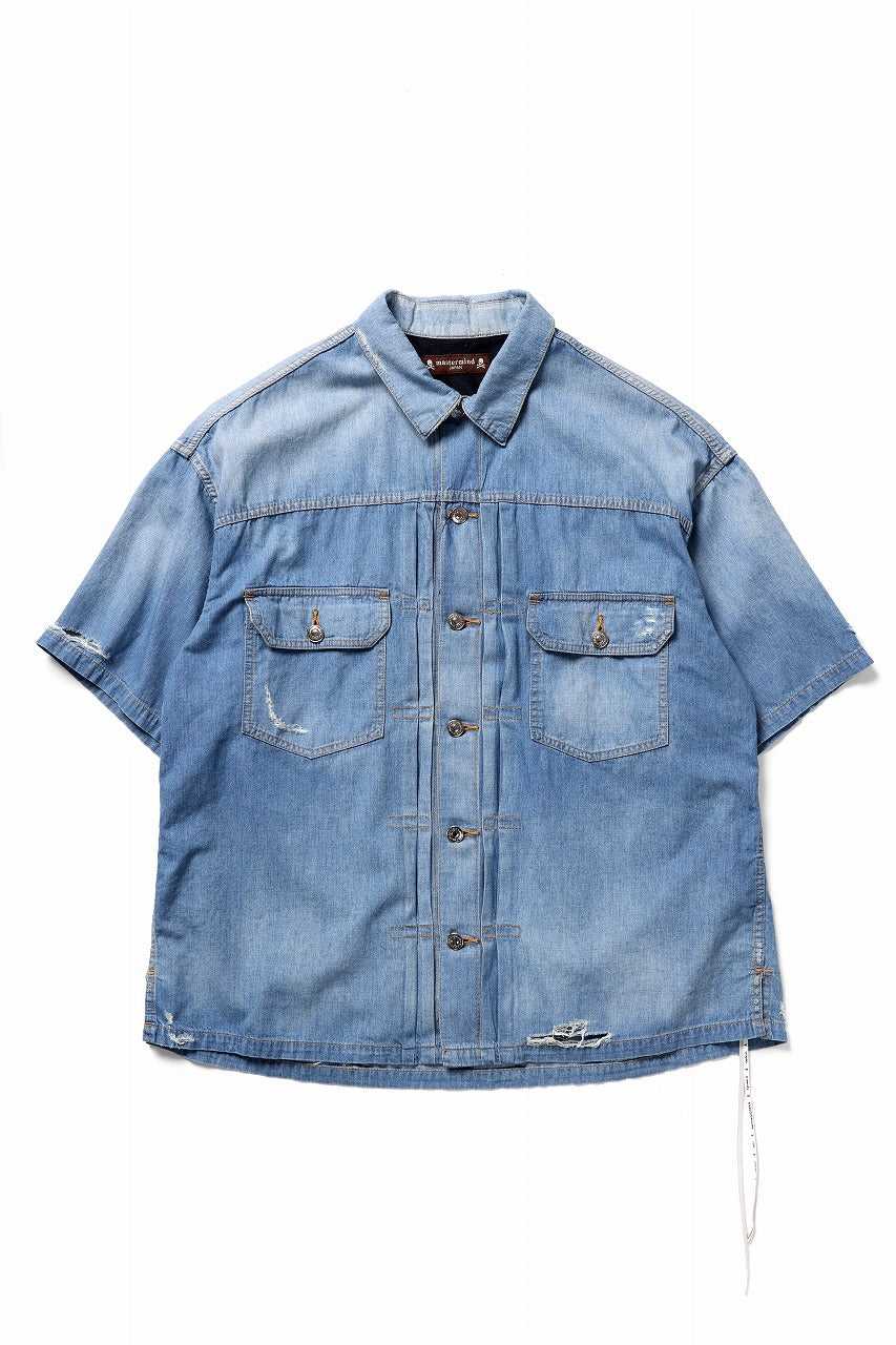 mastermind JAPAN DISTRESSED SS  DENIM SHIRT (INDIGO)