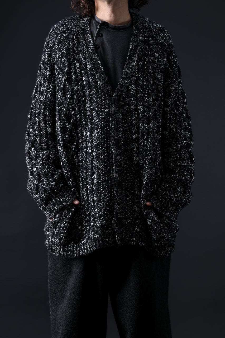 画像をギャラリービューアに読み込む, Y&#39;s for men V-NECK ARAN KNIT CARDIGAN (BLACK)