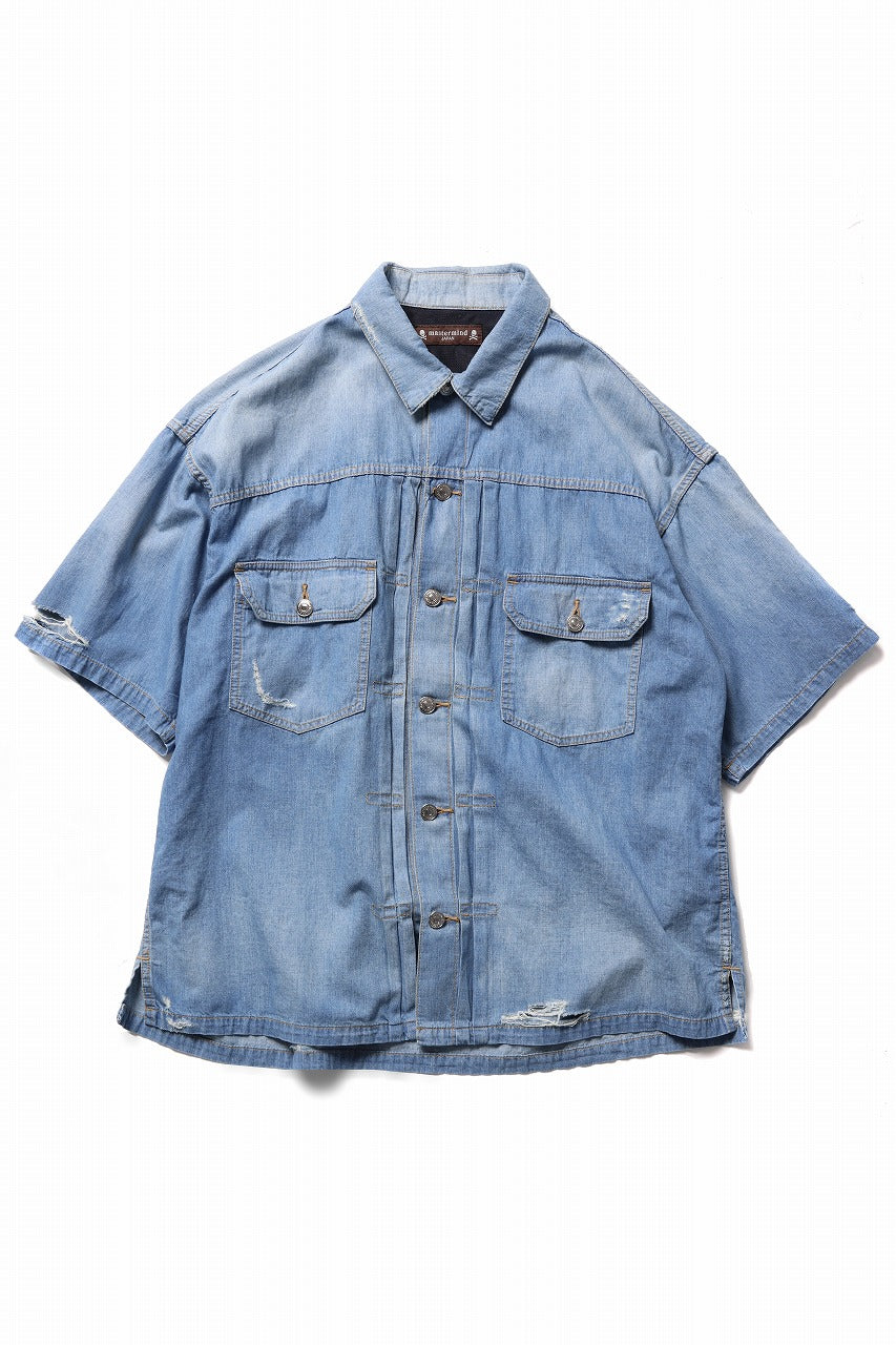 mastermind JAPAN DISTRESSED SS  DENIM SHIRT (INDIGO)