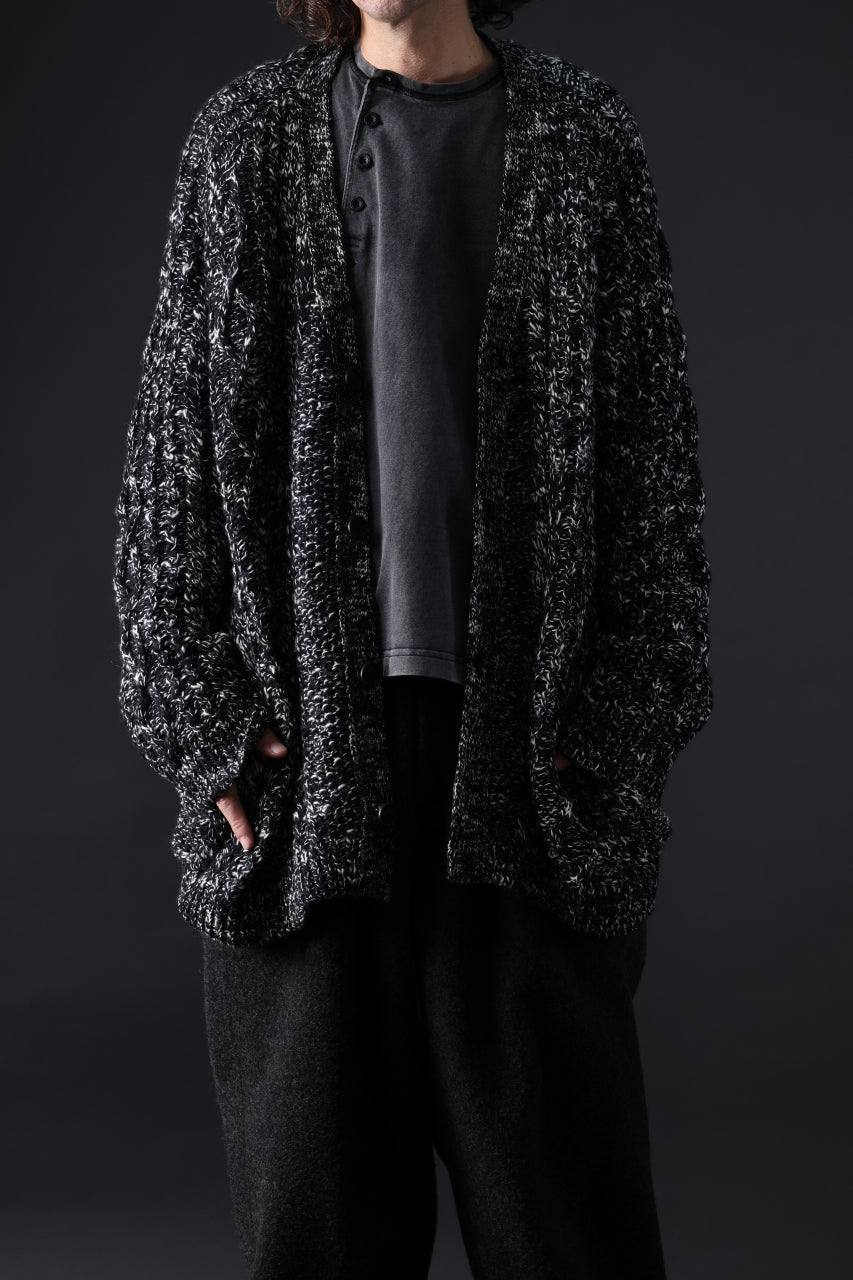 画像をギャラリービューアに読み込む, Y&#39;s for men V-NECK ARAN KNIT CARDIGAN (BLACK)
