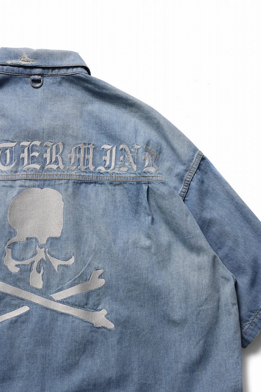 mastermind JAPAN DISTRESSED SS  DENIM SHIRT (INDIGO)