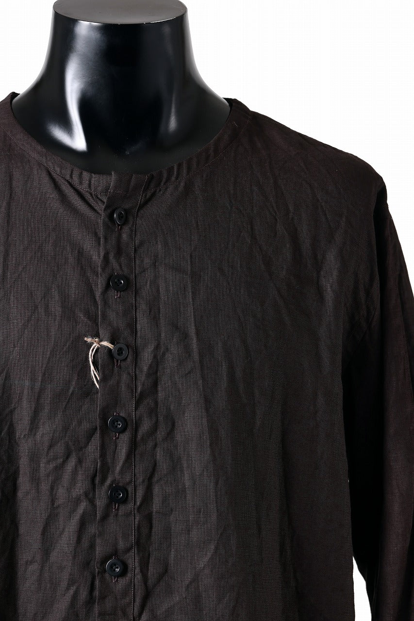 KLASICA "SH-044" SPLIT RAGLAN COLLAR LESS SHIRTS / BENGARA & SUMI COATED LINEN (BENGARA)