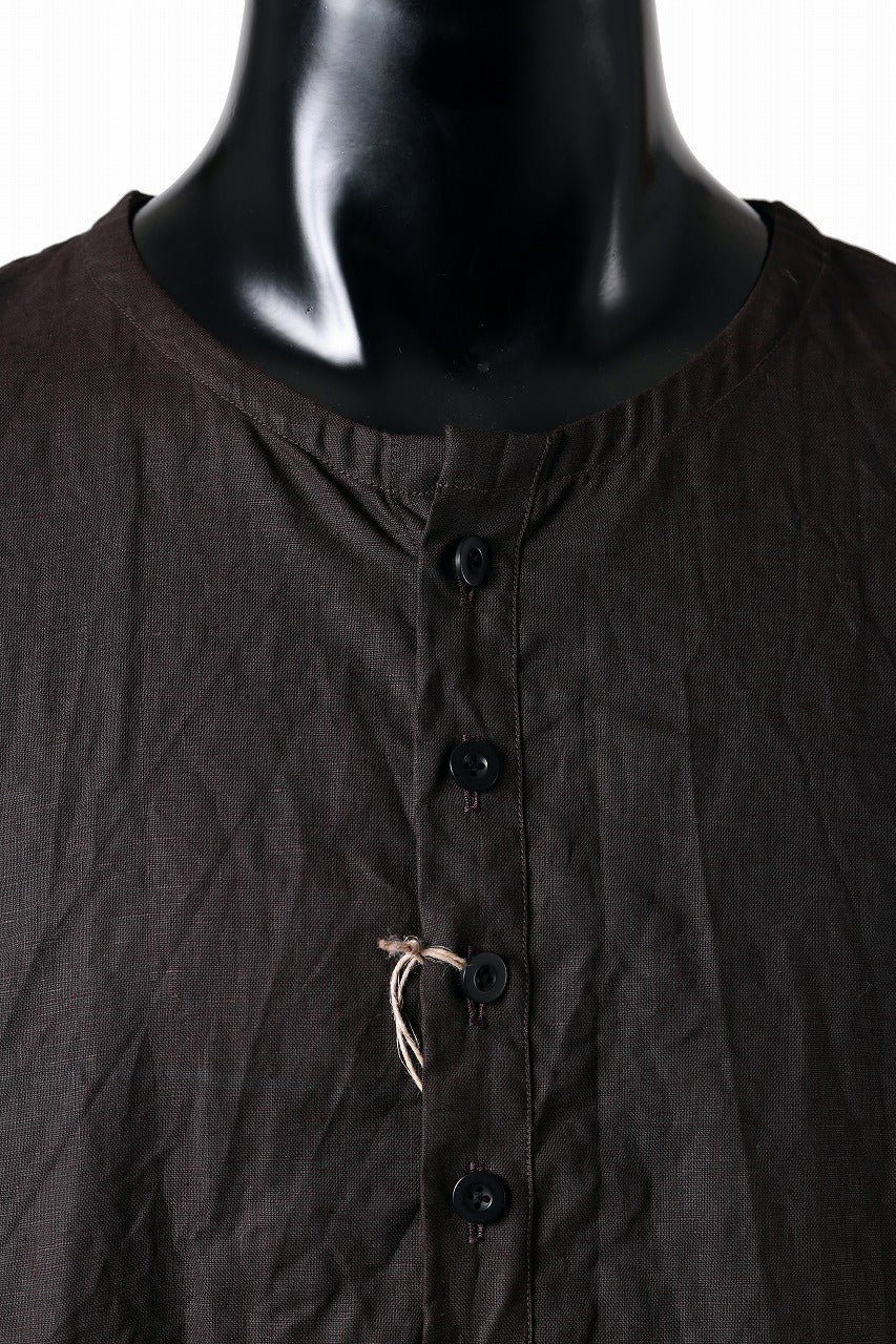 KLASICA "SH-044" SPLIT RAGLAN COLLAR LESS SHIRTS / BENGARA & SUMI COATED LINEN (BENGARA)