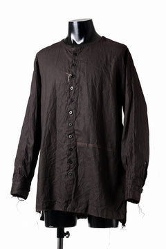 画像をギャラリービューアに読み込む, KLASICA &quot;SH-044&quot; SPLIT RAGLAN COLLAR LESS SHIRTS / BENGARA &amp; SUMI COATED LINEN (BENGARA)