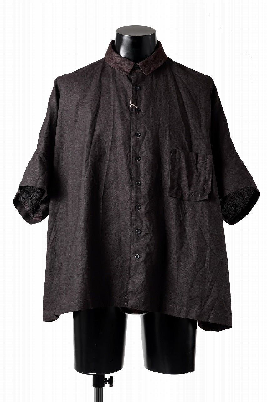 KLASICA "SH-047" EXTRA DROPPED 1/2 SLEEVE SHIRTS / BENGARA & SUMI COATED LINEN (BENGARA)