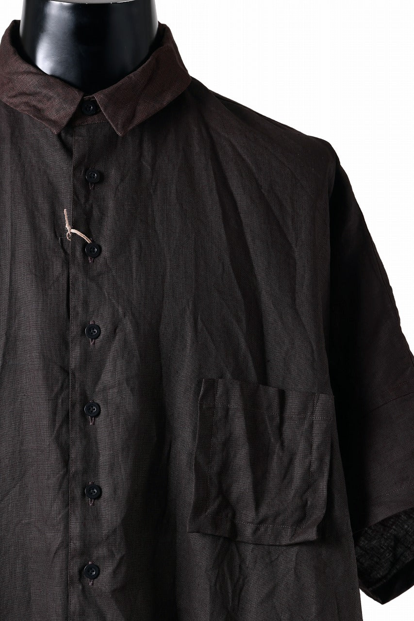 KLASICA "SH-047" EXTRA DROPPED 1/2 SLEEVE SHIRTS / BENGARA & SUMI COATED LINEN (BENGARA)