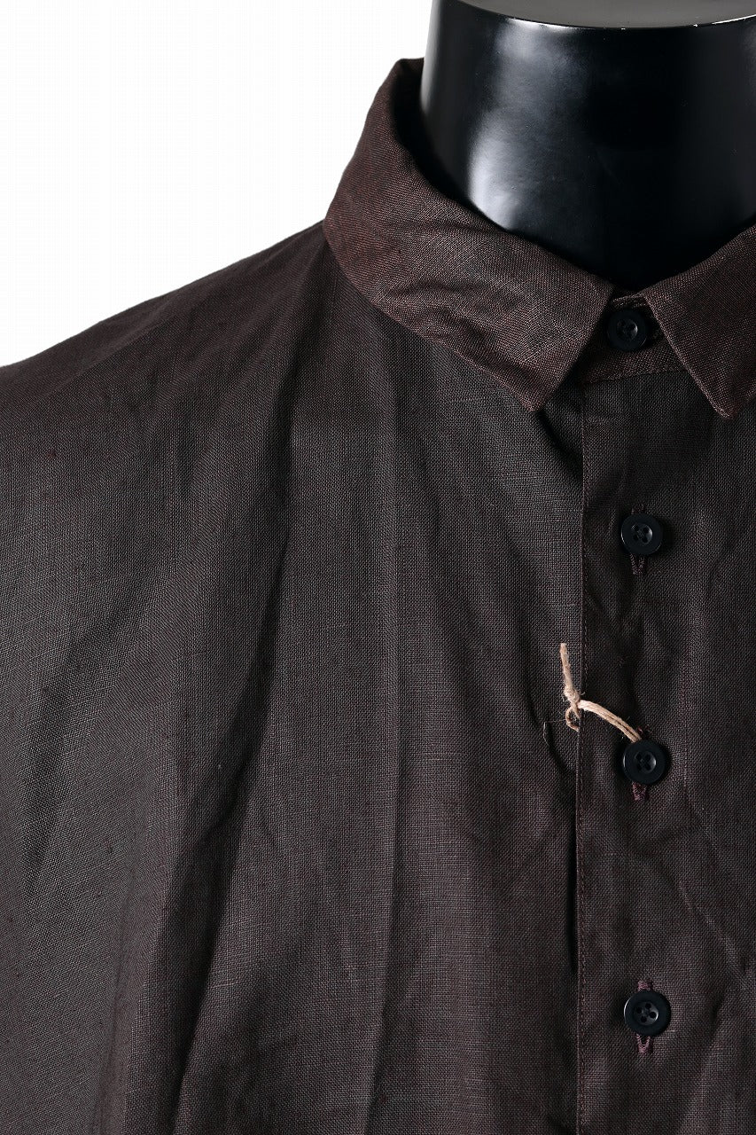 KLASICA "SH-047" EXTRA DROPPED 1/2 SLEEVE SHIRTS / BENGARA & SUMI COATED LINEN (BENGARA)