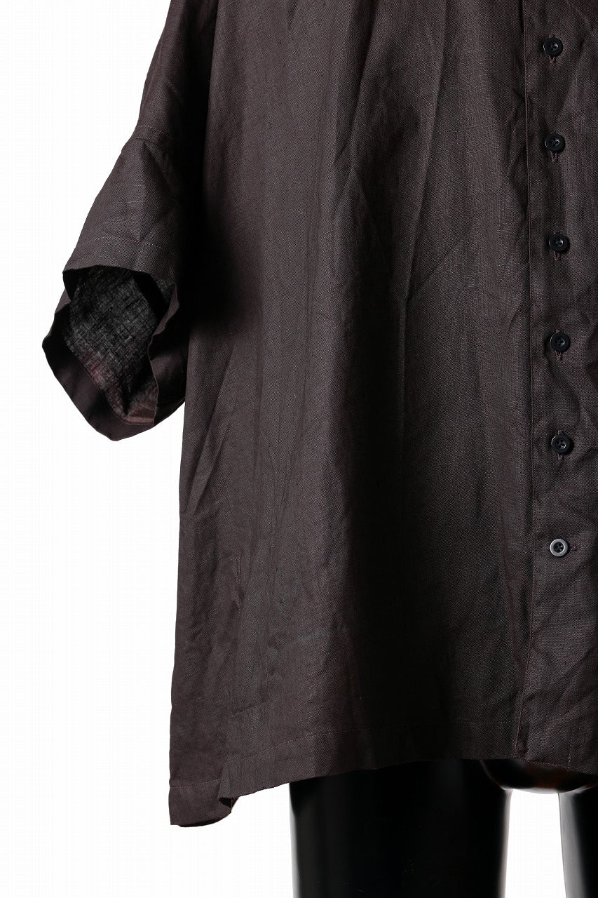 KLASICA "SH-047" EXTRA DROPPED 1/2 SLEEVE SHIRTS / BENGARA & SUMI COATED LINEN (BENGARA)