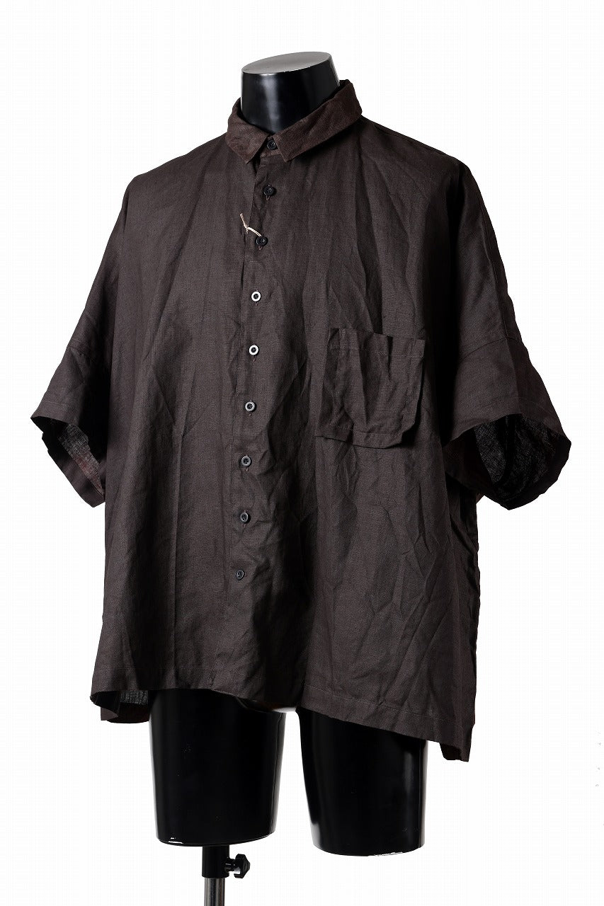 KLASICA "SH-047" EXTRA DROPPED 1/2 SLEEVE SHIRTS / BENGARA & SUMI COATED LINEN (BENGARA)