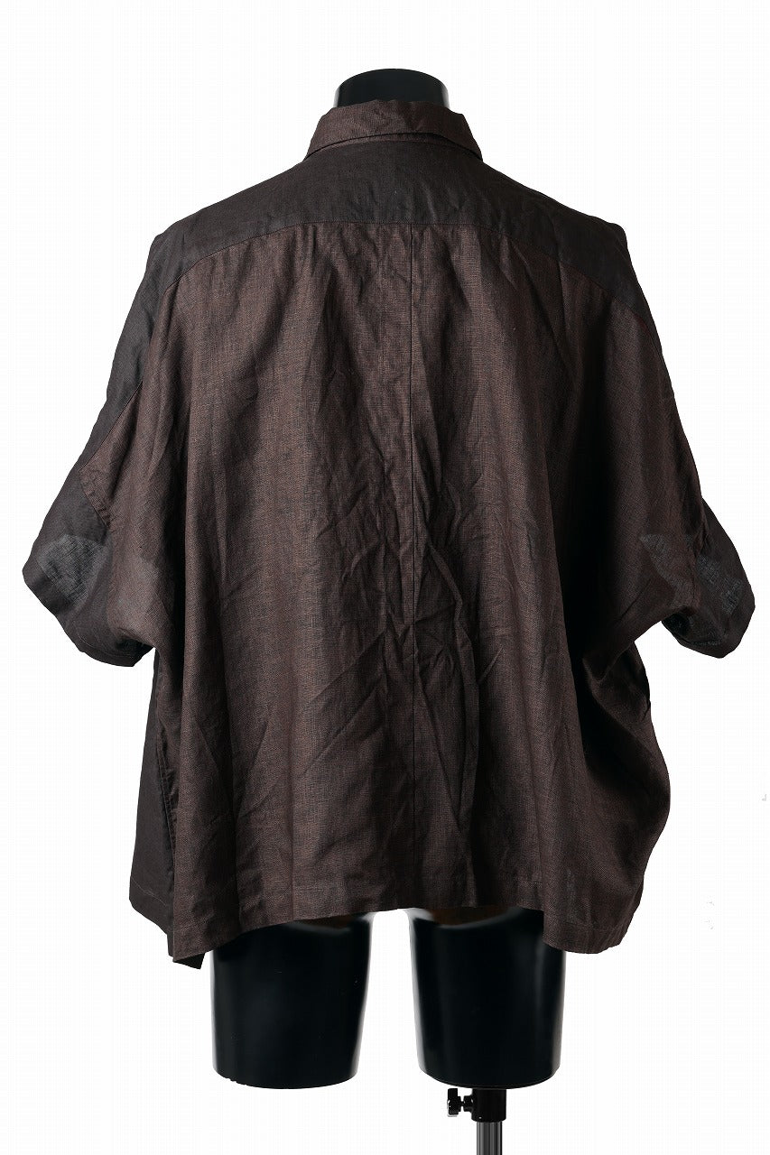 KLASICA "SH-047" EXTRA DROPPED 1/2 SLEEVE SHIRTS / BENGARA & SUMI COATED LINEN (BENGARA)