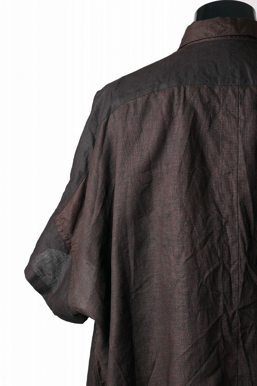 KLASICA "SH-047" EXTRA DROPPED 1/2 SLEEVE SHIRTS / BENGARA & SUMI COATED LINEN (BENGARA)