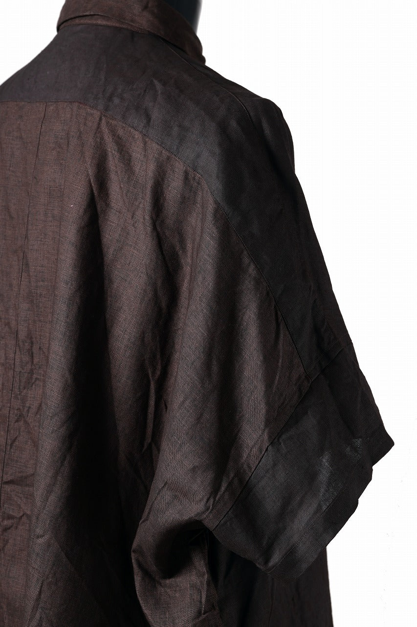 KLASICA "SH-047" EXTRA DROPPED 1/2 SLEEVE SHIRTS / BENGARA & SUMI COATED LINEN (BENGARA)