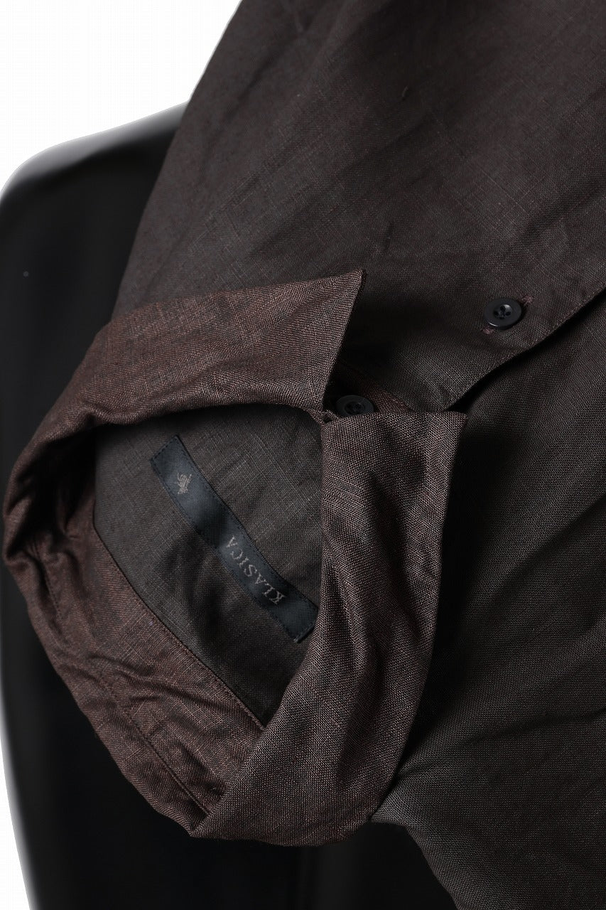 KLASICA "SH-047" EXTRA DROPPED 1/2 SLEEVE SHIRTS / BENGARA & SUMI COATED LINEN (BENGARA)