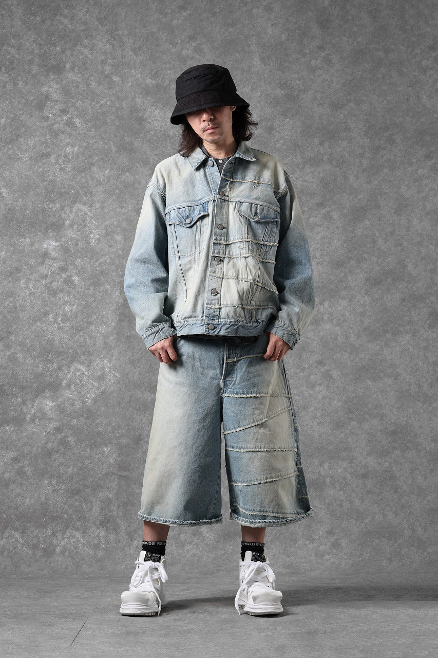 Load image into Gallery viewer, FULLCOUNT x KAMIYA Switching Denim Wide Bermuda Pants / 13.7oz Original Selvedge Denim (INDIGO BLUE)