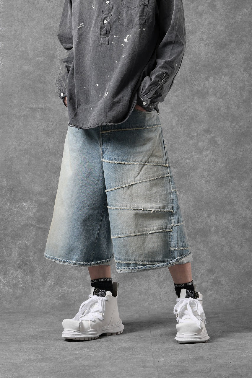 Load image into Gallery viewer, FULLCOUNT x KAMIYA Switching Denim Wide Bermuda Pants / 13.7oz Original Selvedge Denim (INDIGO BLUE)