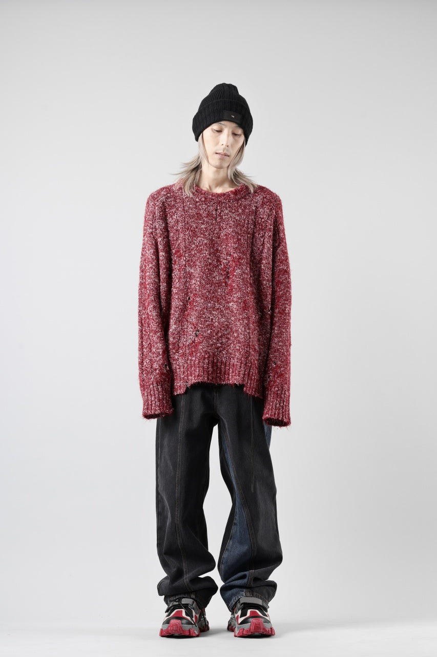 Load image into Gallery viewer, A.F ARTEFACT DAMAGED KNIT TOPS / MELANGE WOOL (RED MIX)