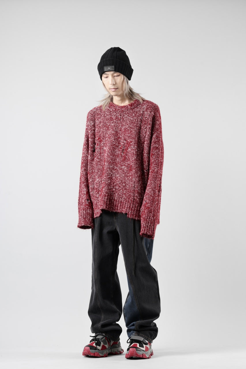 A.F ARTEFACT DAMAGED KNIT TOPS / MELANGE WOOL (RED MIX)