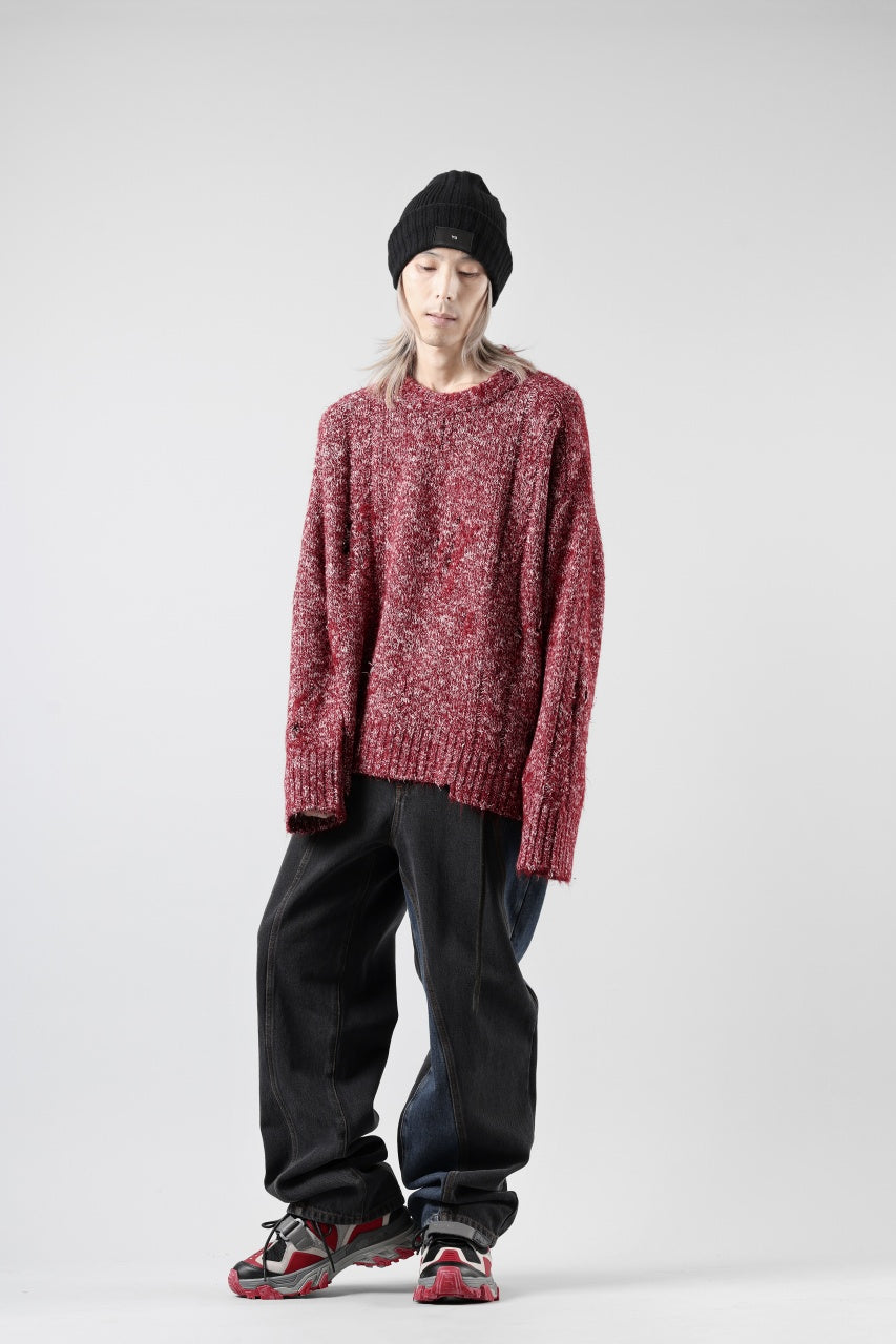 A.F ARTEFACT DAMAGED KNIT TOPS / MELANGE WOOL (RED MIX)