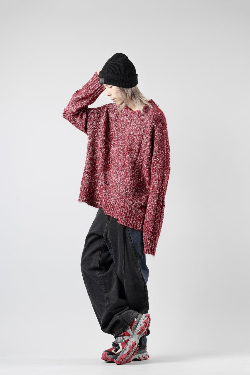 A.F ARTEFACT DAMAGED KNIT TOPS / MELANGE WOOL (RED MIX)