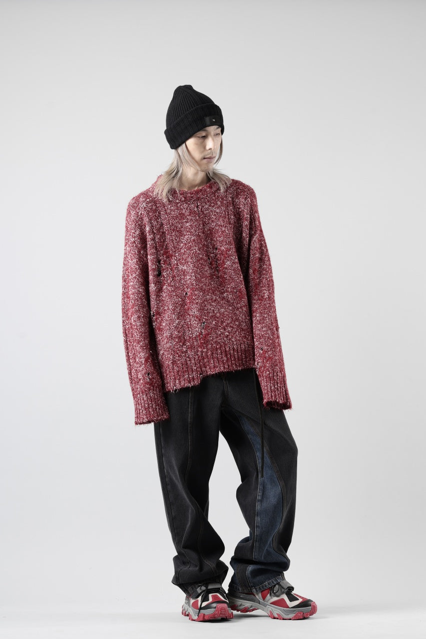 Load image into Gallery viewer, A.F ARTEFACT DAMAGED KNIT TOPS / MELANGE WOOL (RED MIX)