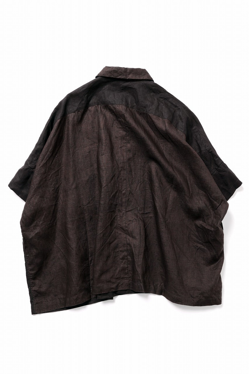 KLASICA "SH-047" EXTRA DROPPED 1/2 SLEEVE SHIRTS / BENGARA & SUMI COATED LINEN (BENGARA)