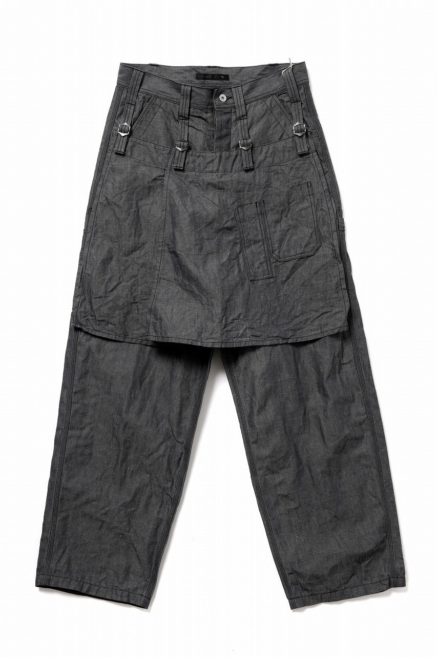 KLASICA "ROCKWELL" LOW CLOTCH APRON WORKER PANTS / 9.7oz COTTON x LINEN CHAMBRAY (GRAY DENIM)