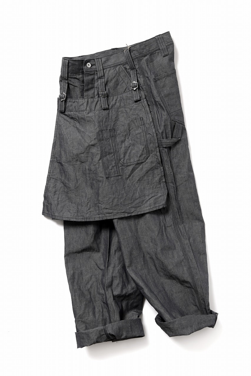 KLASICA "ROCKWELL" LOW CLOTCH APRON WORKER PANTS / 9.7oz COTTON x LINEN CHAMBRAY (GRAY DENIM)