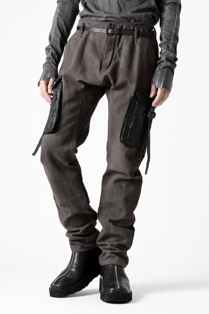 incarnation SLIM ARMY PANTS MP-3 / DYEING CANVAS+HORSE LEATHER (BROWN GRAY)