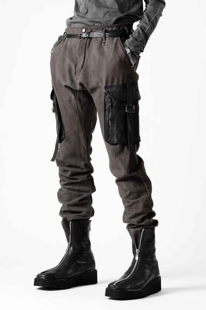 incarnation SLIM ARMY PANTS MP-3 / DYEING CANVAS+HORSE LEATHER (BROWN GRAY)