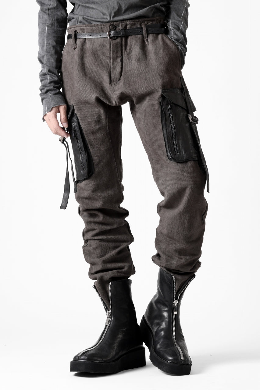 incarnation SLIM ARMY PANTS MP-3 / DYEING CANVAS+HORSE LEATHER (BROWN GRAY)