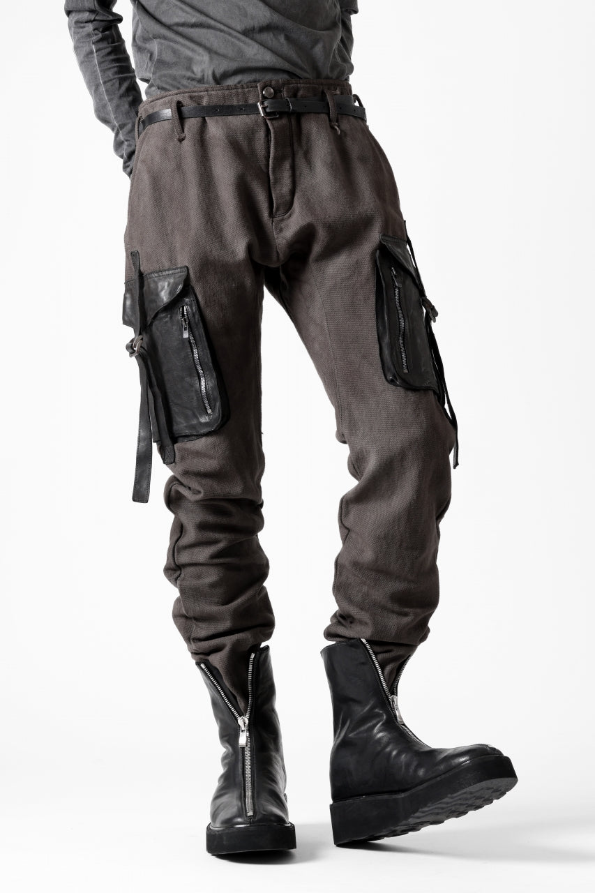 incarnation SLIM ARMY PANTS MP-3 / DYEING CANVAS+HORSE LEATHER (BROWN GRAY)