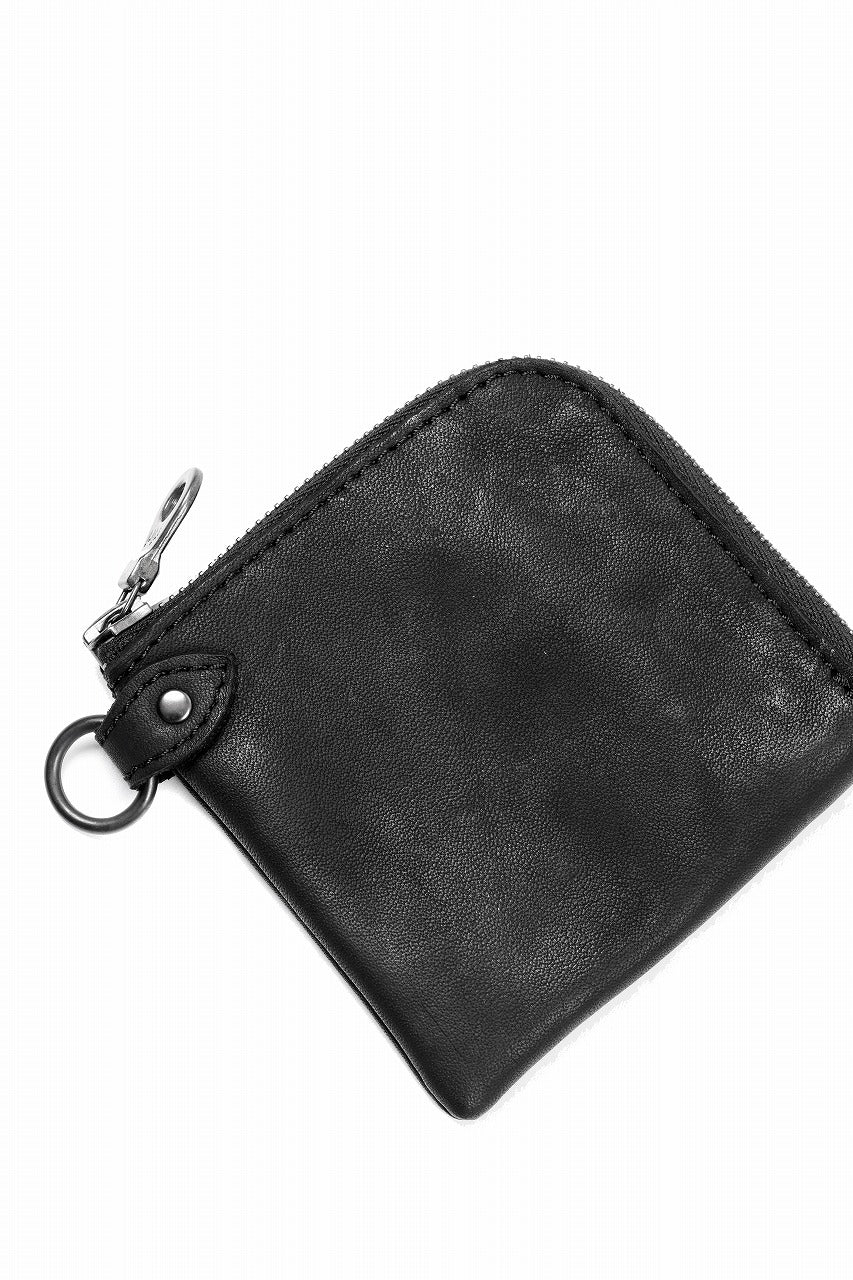 ISAMU KATAYAMA BACKLASH COIN PURSE / OBJECT DYED JP DOUBLE SHOULDER LEATHER (BLACK)